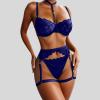 Sexy Lingerie Sets For Women Exotic Floral Lace Underwire Push Up Bra Panty Garter Belt Wear Comfortable Elegant Design (Blue, XXXXXL) view 3