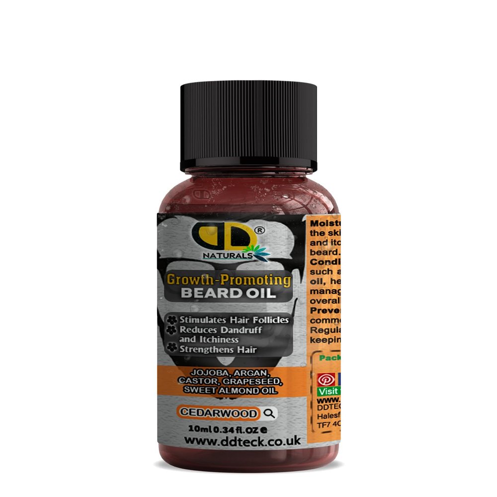 Beard Growth Oil for Men with Cedarwood Stimulates Hair Follicles, Strengthens & Moisturizes, Stops Itch & Dandruff Jojoba, Argan, Castor, Grapeseed, Almond Oil (10ml)