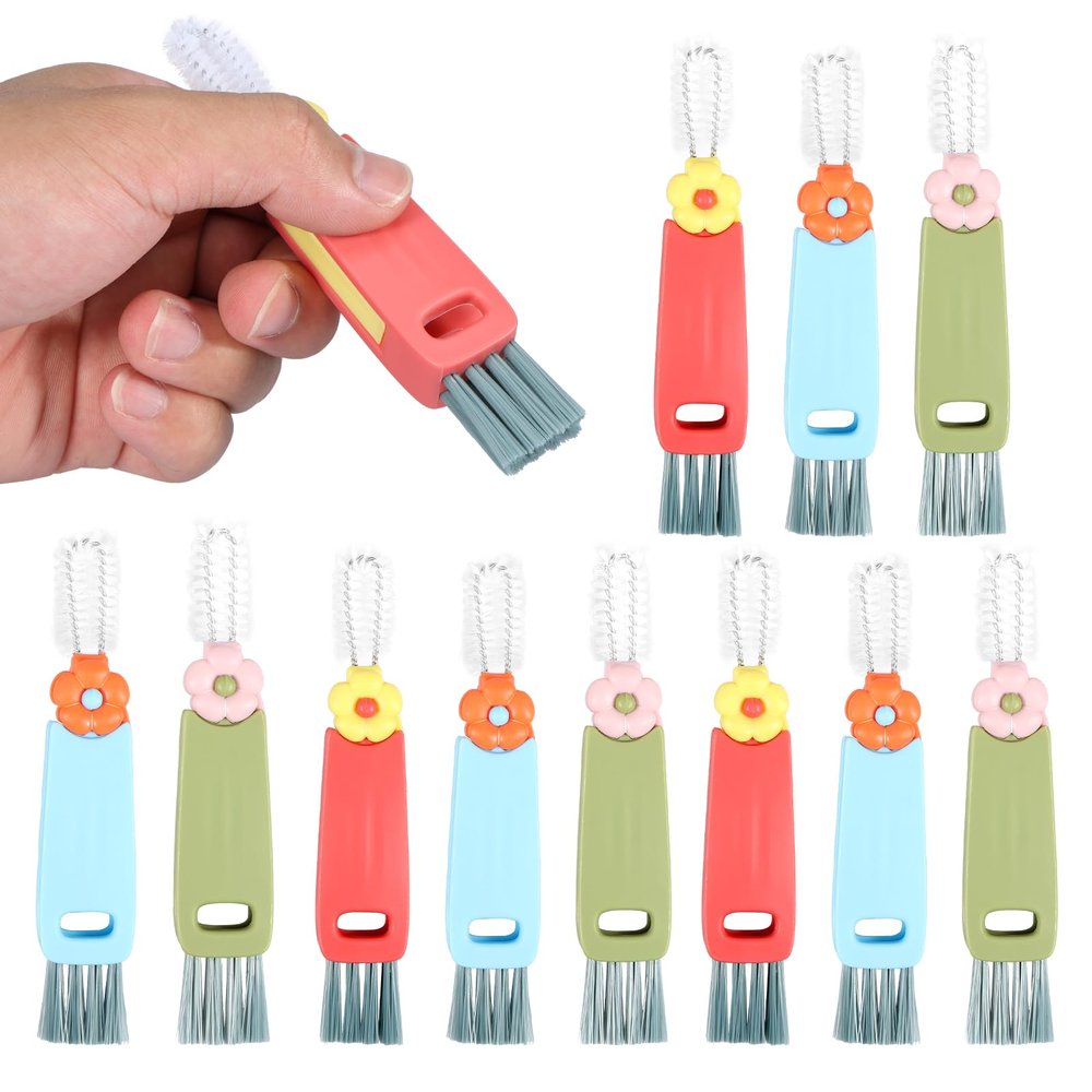 12Pcs Cup Lid Cleaning Brush, Multifunctional Bottle Gap Cleaner Brush 180 Rotatable Cup Lid Gap Cleaning Set Hangable Crevice Cleaner Portable 3 Colors for Bottle