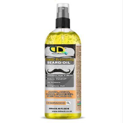 Beard Growth Oil for Men with Cedarwood Stimulates Hair Follicles, Strengthens & Moisturizes, Stops Itch & Dandruff Jojoba, Argan, Castor, Grapeseed, Almond Oil (250ml Spray)