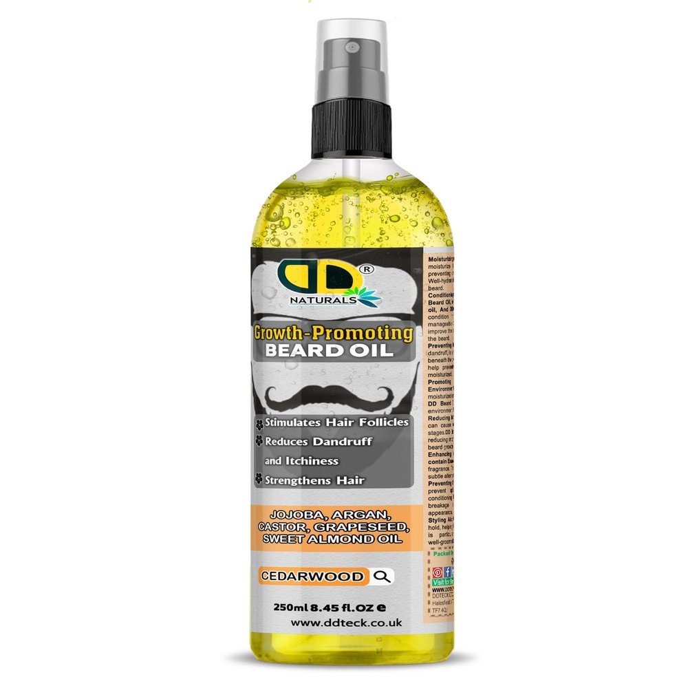 Beard Growth Oil for Men with Cedarwood Stimulates Hair Follicles, Strengthens & Moisturizes, Stops Itch & Dandruff Jojoba, Argan, Castor, Grapeseed, Almond Oil (250ml Spray)