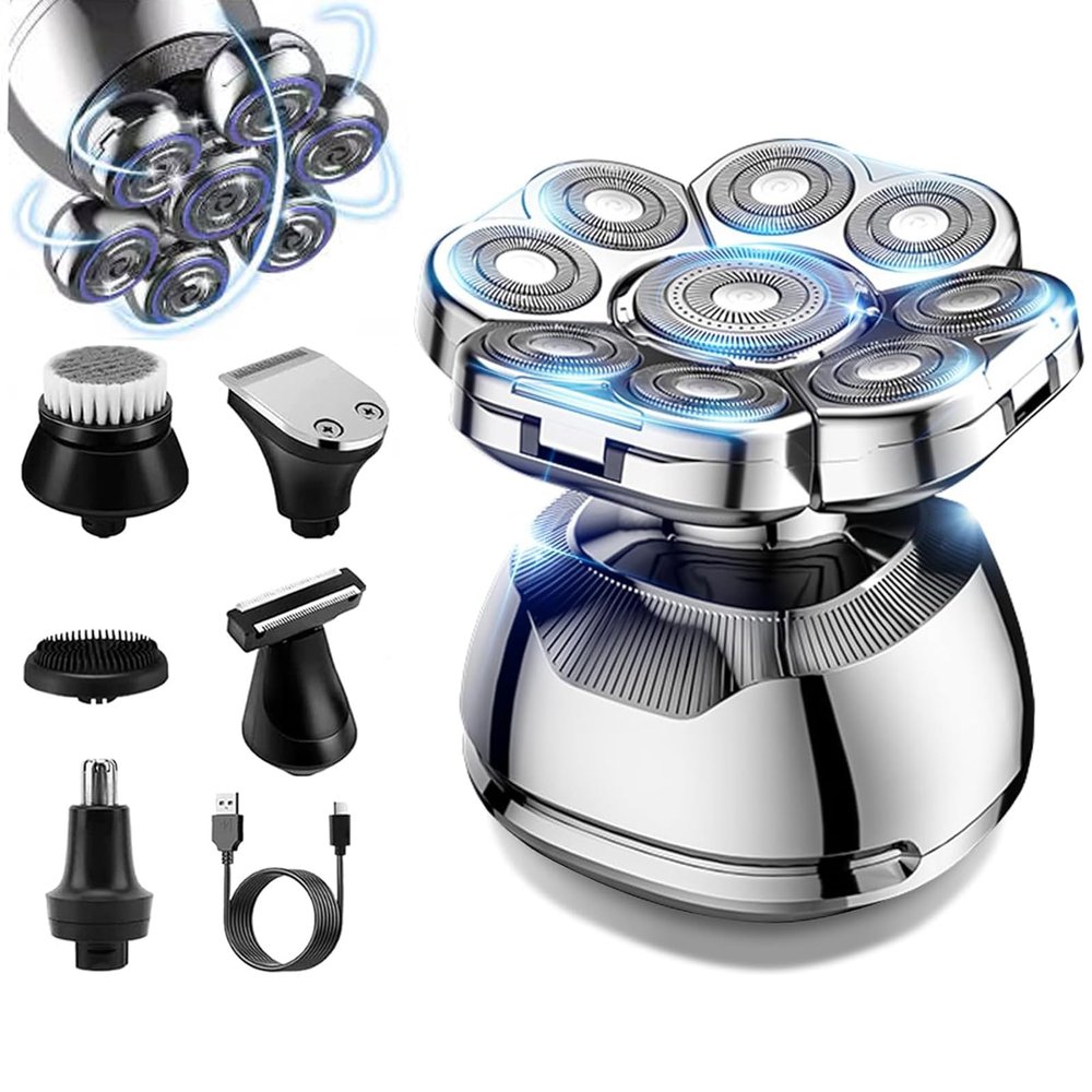9D Head Shavers for Bald Men, Upgrade 6-in-1 Electric Bald Head Shavers for Men with Nose Hair Trimmer, LED Display, Wet/Dry Shave Mens Grooming Kit