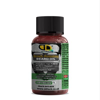 DD Teck Beard Growth Oil for Men with Peppermint Stimulates Hair Follicles, Strengthens & Moisturizes, Stops Itch & Dandruff Jojoba, Argan, Castor, Grapeseed, Almond Oil (10ml)