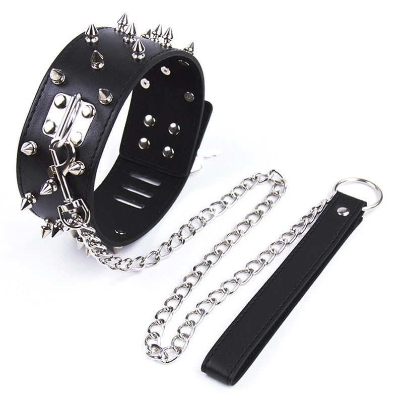 Black Fashion Rivet Leather Necklace Lead Chain Necklace Detachable Adjustable Elegant Cosplay Collar With Chain Party Accessories Gift