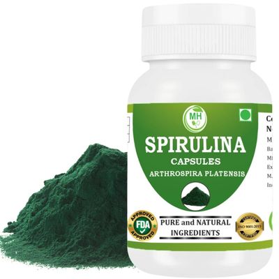 Morsan Healthcare Spirulina (Arthrospira platensis) Capsule | Pack of 60 x 500 MG. Vegetarian Capsules | Natural Herbal Supplement | GMP Certified | Gluten Free (Pack of 1)