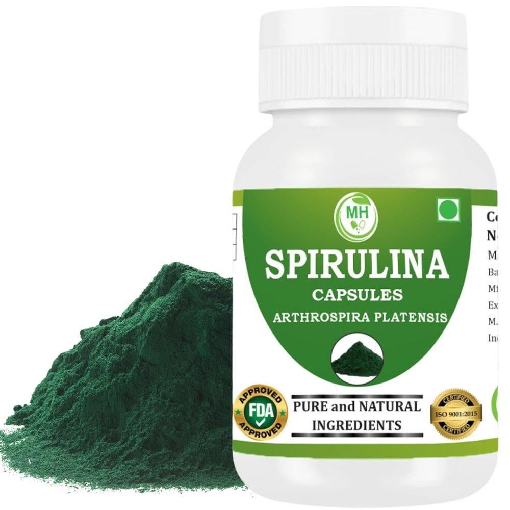 Morsan Healthcare Spirulina (Arthrospira platensis) Capsule | Pack of 60 x 500 MG. Vegetarian Capsules | Natural Herbal Supplement | GMP Certified | Gluten Free (Pack of 1)