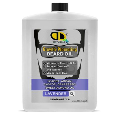 Beard Growth Oil for Men with Lavender Stimulates Hair Follicles, Strengthens & Moisturizes, Stops Itch & Dandruff Jojoba, Argan, Castor, Grapeseed, Almond Oil (250ml Postal)
