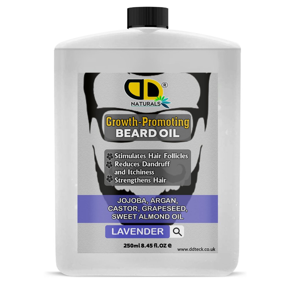 Beard Growth Oil for Men with Lavender Stimulates Hair Follicles, Strengthens & Moisturizes, Stops Itch & Dandruff Jojoba, Argan, Castor, Grapeseed, Almond Oil (250ml Postal)