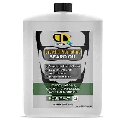 Beard Growth Oil for Men with Rosemary Stimulates Hair Follicles, Strengthens & Moisturizes, Stops Itch & Dandruff Jojoba, Argan, Castor, Grapeseed, Almond Oil (250ml Postal)