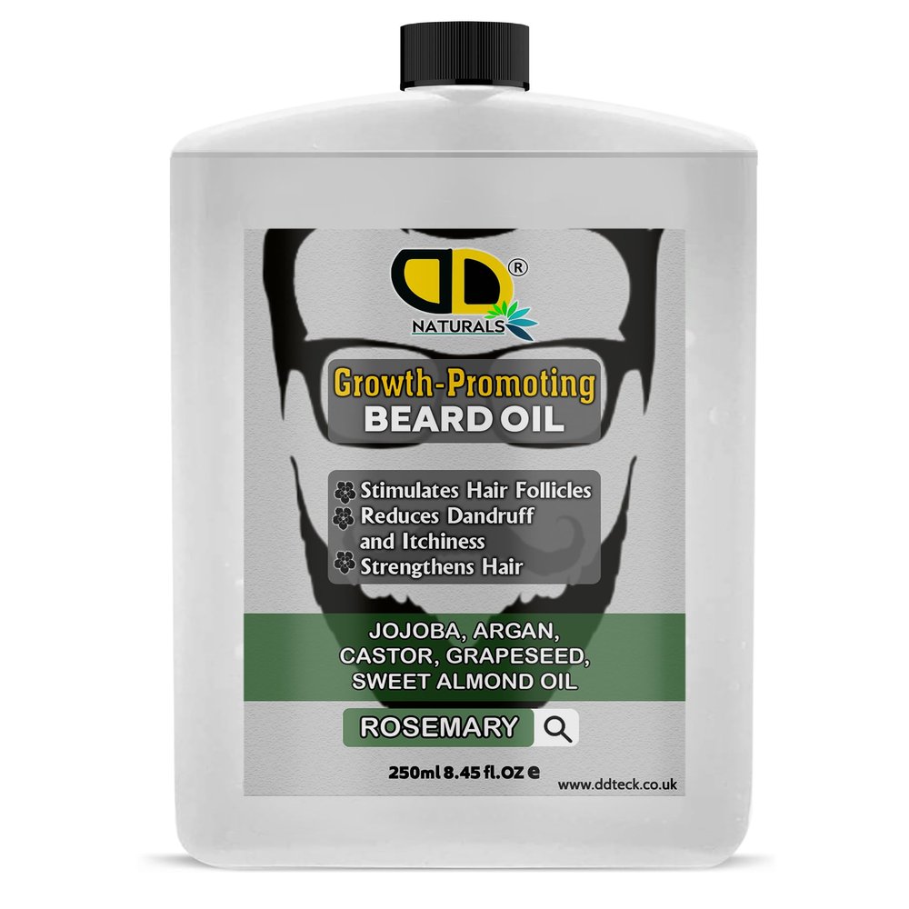 Beard Growth Oil for Men with Rosemary Stimulates Hair Follicles, Strengthens & Moisturizes, Stops Itch & Dandruff Jojoba, Argan, Castor, Grapeseed, Almond Oil (250ml Postal)