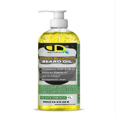 Beard Growth Oil for Men with Peppermint Stimulates Hair Follicles, Strengthens & Moisturizes, Stops Itch & Dandruff Jojoba, Argan, Castor, Grapeseed, Almond Oil (500ml Pump)