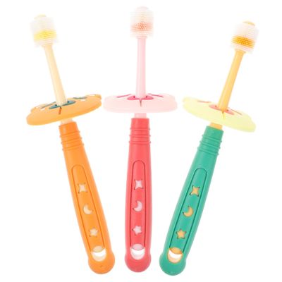BATHVEVE 3pcs Rotatable Boys and Girls Toothbrush Manual Supple Oral Cleaning Tool for Years Old Boy Girl Toothbrush for Random Color