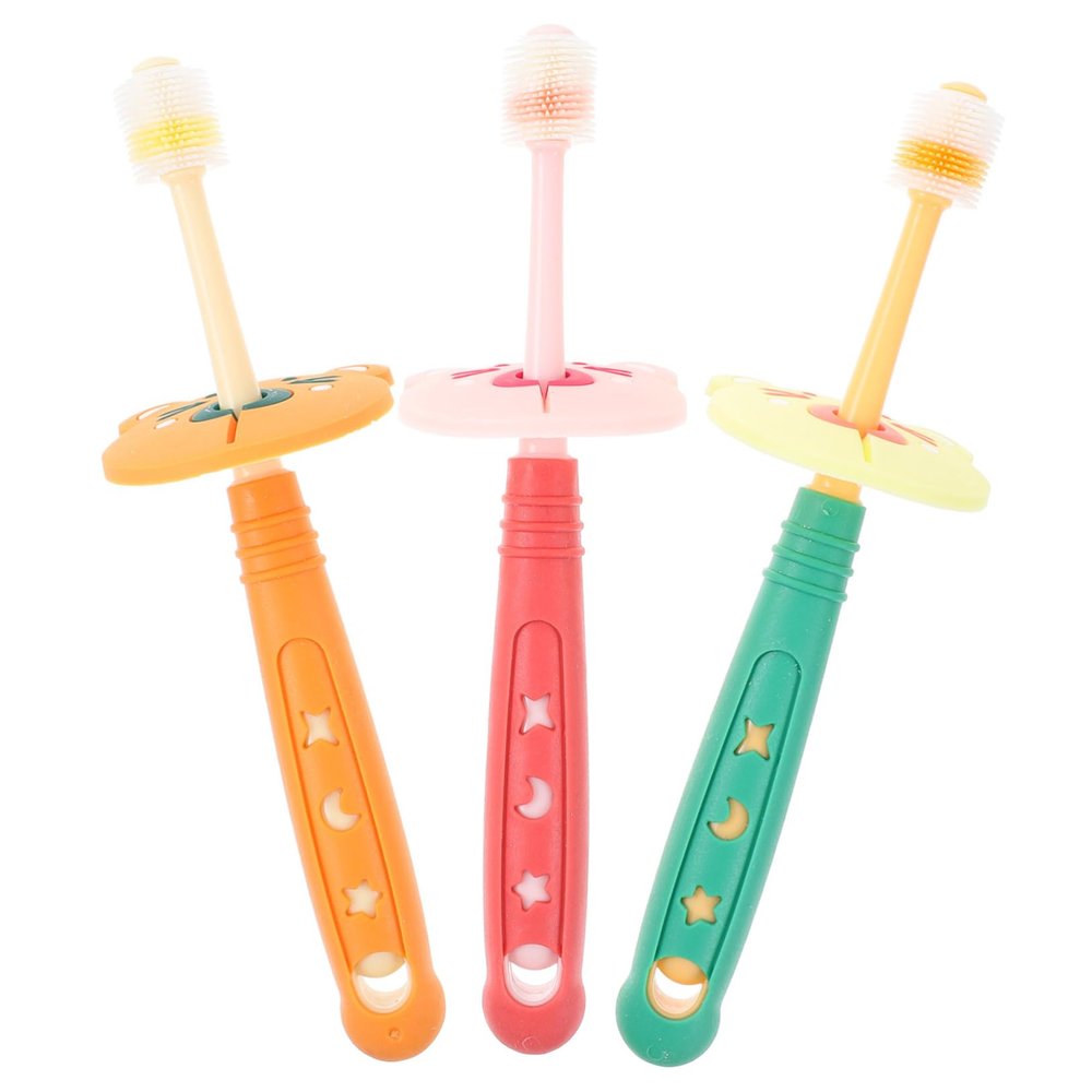 BATHVEVE 3pcs Rotatable Boys and Girls Toothbrush Manual Supple Oral Cleaning Tool for Years Old Boy Girl Toothbrush for Random Color