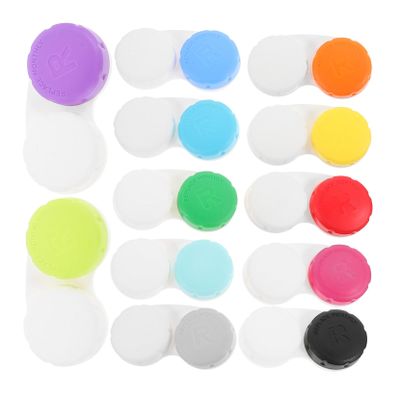 Gatuida 12pcs Portable Contact Lens Case Assorted Colours, Plastic Dual Compartments Protect Eye Lenses from Damage, Suitable for Work and Class Use