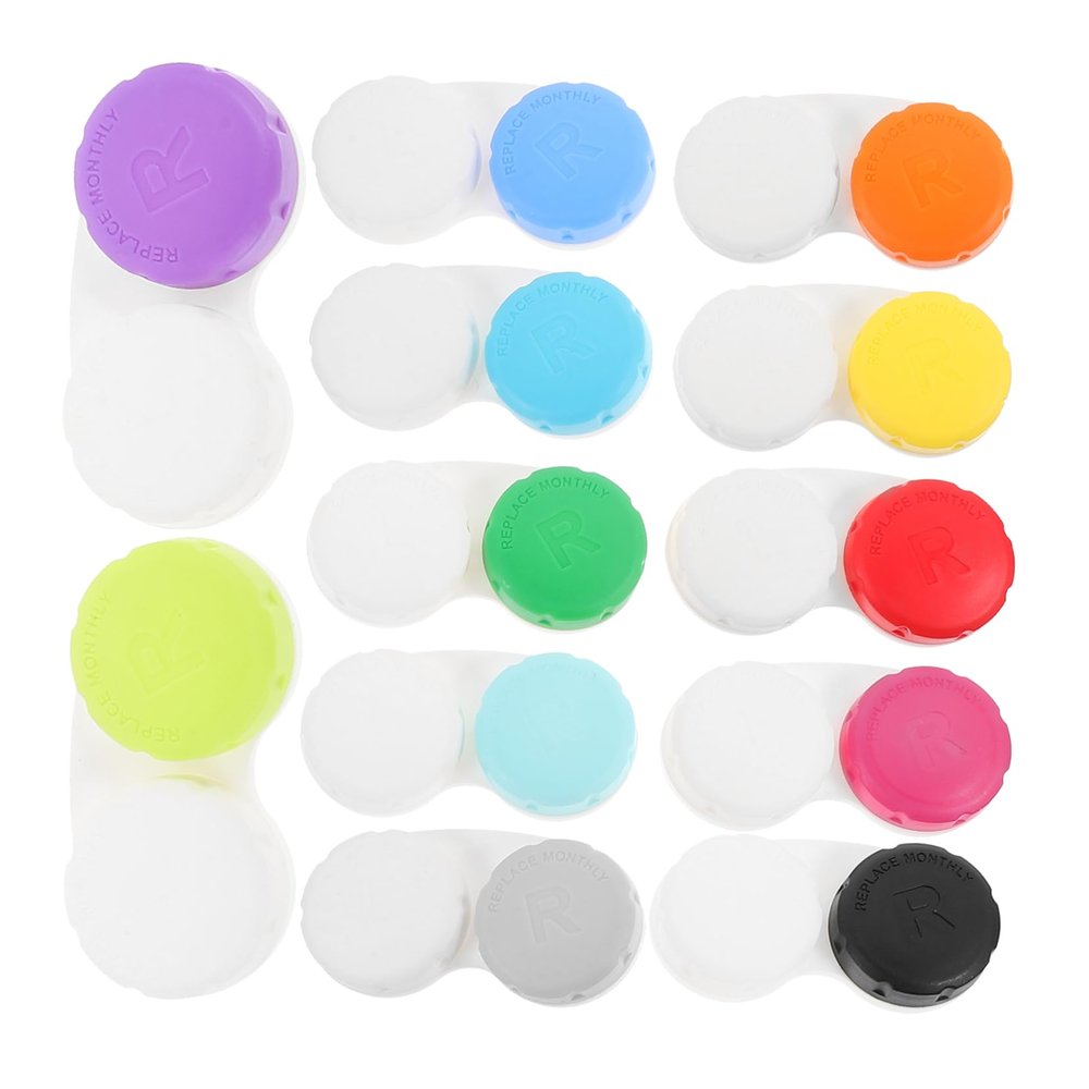 Gatuida 12pcs Portable Contact Lens Case Assorted Colours, Plastic Dual Compartments Protect Eye Lenses from Damage, Suitable for Work and Class Use