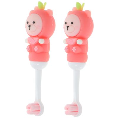 Gatuida 2pcs Kids Toothbrush Set with Soft Silicone Bristles, Cute Bear Shape for Gentle Care of Teeth and Gums, Manual Toothbrushes for Toddlers and Children, Pink Colour