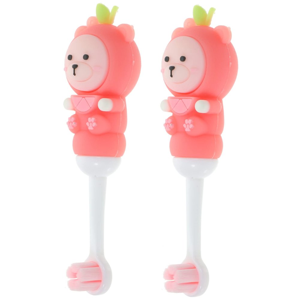Gatuida 2pcs Kids Toothbrush Set with Soft Silicone Bristles, Cute Bear Shape for Gentle Care of Teeth and Gums, Manual Toothbrushes for Toddlers and Children, Pink Colour