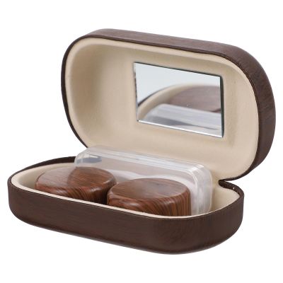 BESTYASH Brown Leak-Proof Contact Lens Box with Leather Lining and Plastic Material Lightweight and Easy to Carry Portable Lens Holder with Clip and Small Mirror