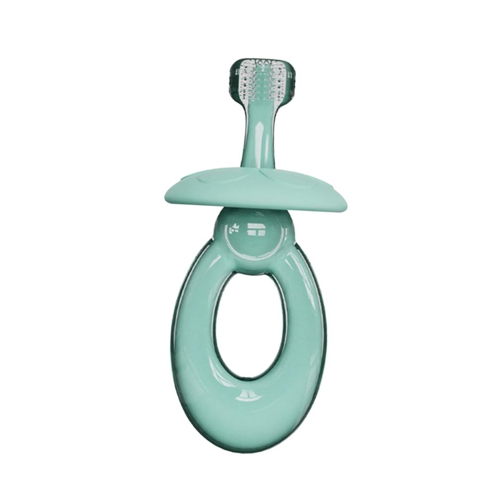 TOPPERFUN Silicone Children Toothbrush for Baby and Infant with Safe Chewing Function and Sore Relief, Blue Mushroom-Shaped Manual Kids Cleaning Toothbrush for Effective Oral Care