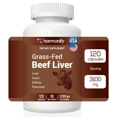 Bovine Beef Liver Capsules 3100mg Supplement Nutrient Grass-Fed Non GMO 120 Capsules