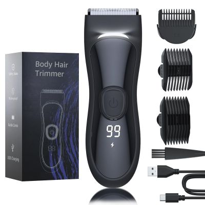 Body Hair Trimmer with Ceramic Blade, Electric Manscaper for Men Women, Back Shaver, Waterproof, Led Display, Hair Clippers for Pubic, Chest, Legs