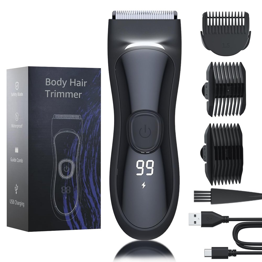 Body Hair Trimmer with Ceramic Blade, Electric Manscaper for Men Women, Back Shaver, Waterproof, Led Display, Hair Clippers for Pubic, Chest, Legs