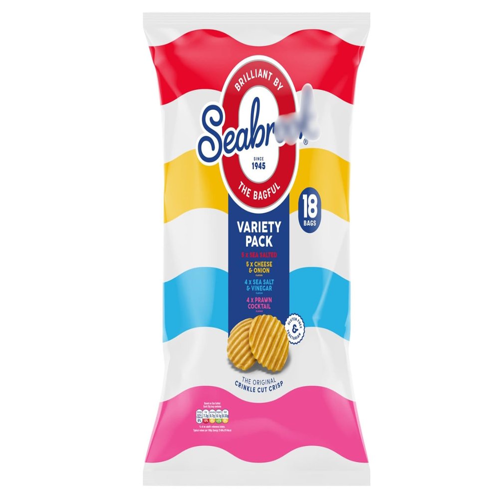 Variety Pack 18pk - A Great Crisp Multipack Perfect For Lunchtimes And Snacks - Includes: Sea Salted, Cheese & Onion, Sea Salt & Vinegar, Prawn Cocktail