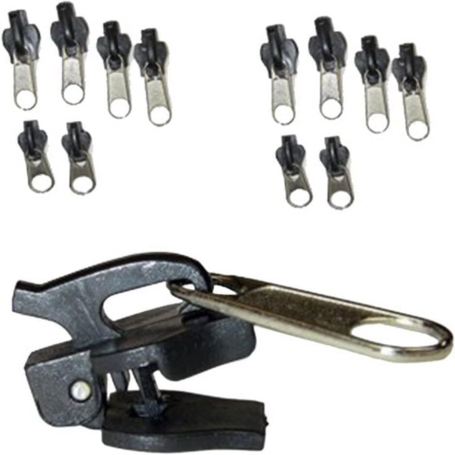 12Pcs Black Fix Zip Puller -3 Sizes Zip Slider Repair Instant Kit -Instant Kit Fix Black Zipper Rescue -Zipper Set for Jacket,Luggage,Backpacks Travel Practical Accessories Replacement