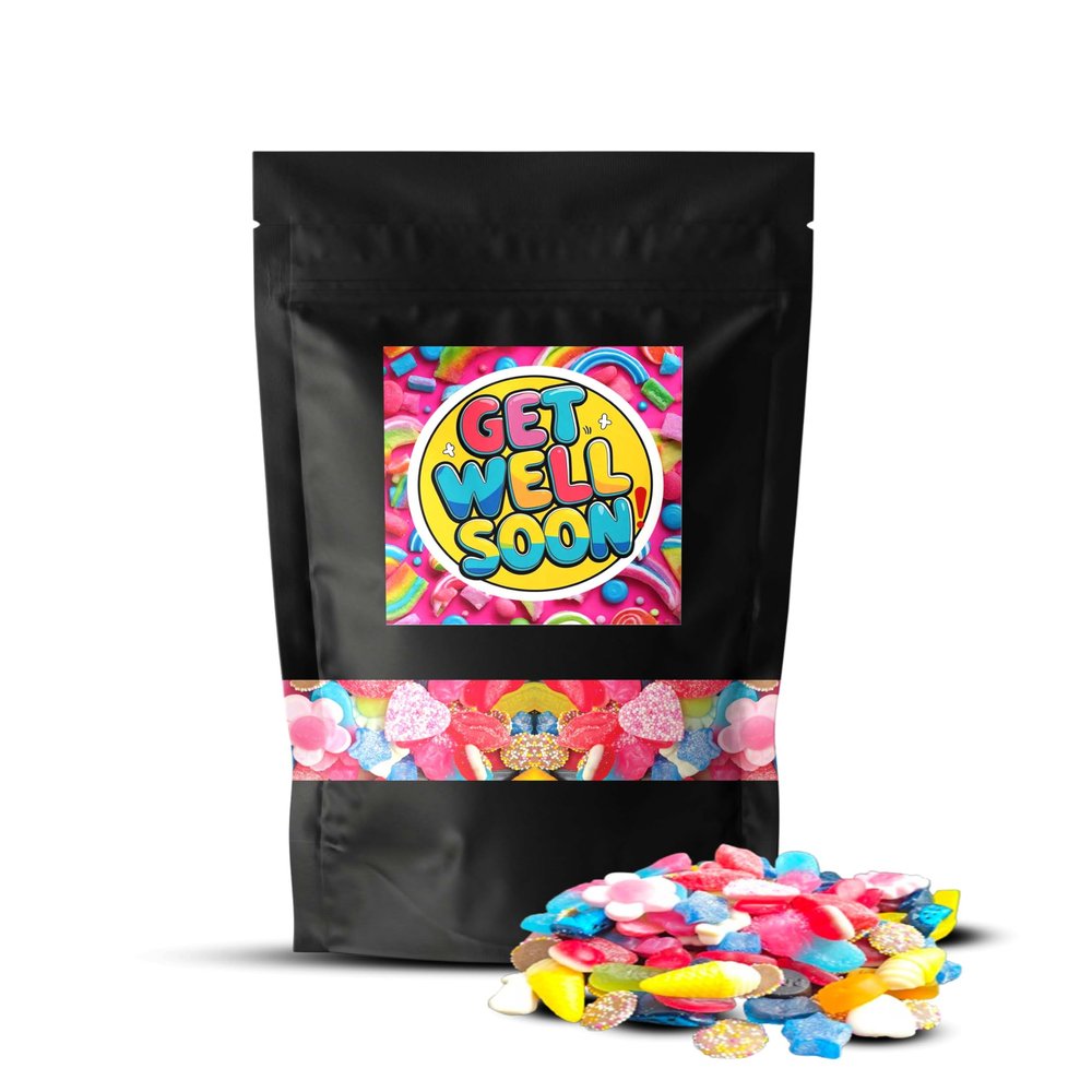 Get Well Soon Pick & Mix Sweets Bag 500g Fizzy, Gummy & Sour Retro Selection Cheer Up Gift for Women, Men & Kids Letterbox Friendly, UK Made (SKVDNTRADE8) (Get Well Soon)