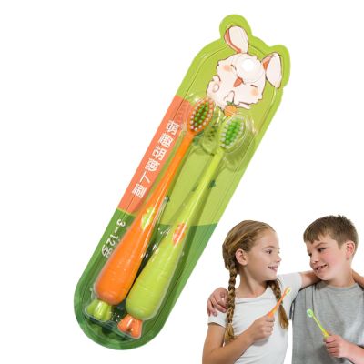 Children's Brush, 2 Pack Carrot Shaped Bristles Gum Care for Boys and Girls 3 Years and Up for Daily Use at Home or Travel