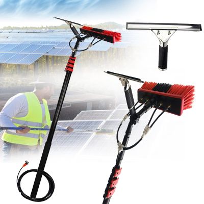 Telescopic Window Cleaning Pole with Water Fed Brush, 18FT Extendable Cleaner for Conservatory Roofs, Adjustable Angle Scraper for Photovoltaic Panel & Window Cleaning
