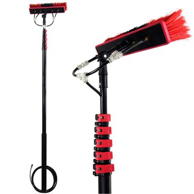 Water Fed Window Cleaning Pole Kit, 6-12m Telescopic Brush with Hose Spray, Solar Panel Cleaning Equipment, 55cm Brush for Outdoor Window & Solar Panel Cleaning