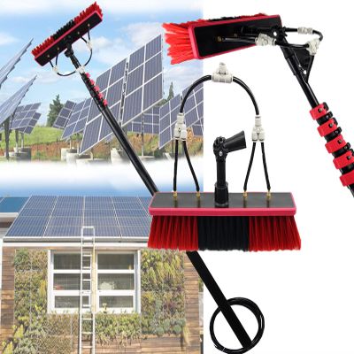 9M Telescopic Window Cleaning Pole with Water Fed Brush - Extendable Solar Panel Cleaner for Outdoor Roof Washing, Conservatory Maintenance Tools - 30FT Reach