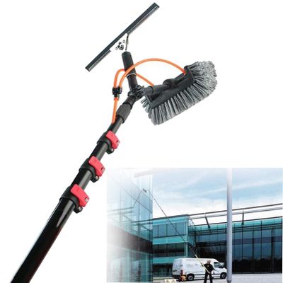 30FT Window Cleaning Kit - Water Delivery Pole with Brush for Solar Panel, Greenhouse & Roof Cleaning, 12FT Extension for Easy Access & Streak-Free Shine