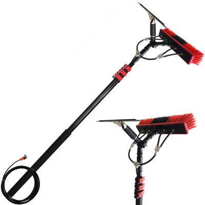24FT Telescopic Water Fed Brush for Window Cleaning, Retractable Water Hose Pole with Jet Cleaning Brush, Ideal for High Reach Window Washing Equipment