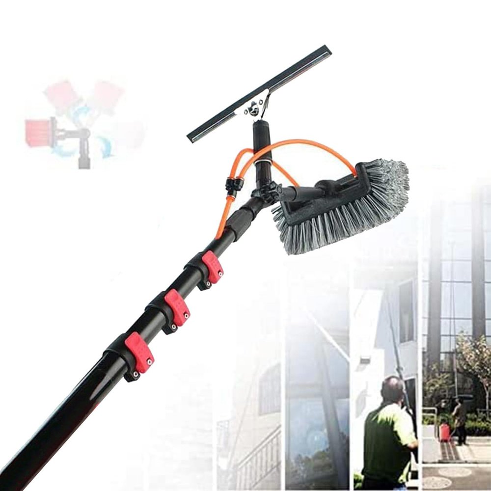 10m Telescopic Water Fed Window Cleaning Tool, 30cm Brush Head for PV & Solar Panel Cleaning, Expandable 6M/20FT Length, Ideal for Easy Reach and Effective Cleaning