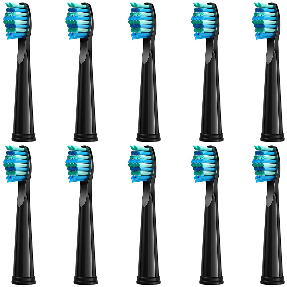 10pc Toothbrush Heads Compatible with Fairywill D7/D8/FW507/508, 551/917/959/D1/D3 (Black)