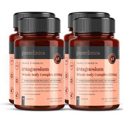 Triple Strength Magnesium Whole Body Complex 1350mg x 360 Caplets (4 Bottles of 90) 247mg Elemental Magnesium 6 Superior Forms for Muscle, Heart, Brain & Bone Support 12 Months Supply