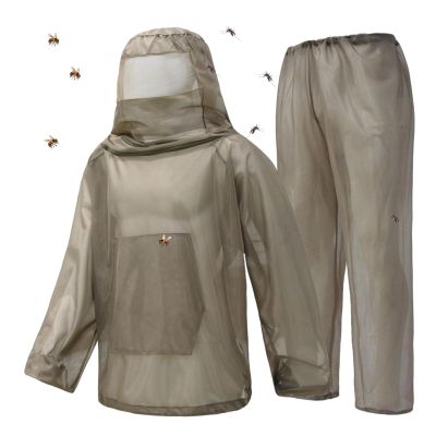 BHGLUZGBY Mosquito Suit Breathable Mesh Lightweight Adjustable Bug Jacket with Hood Pants for Fishing Hiking Camping-Khaki||XL/XXL(175-185CM)