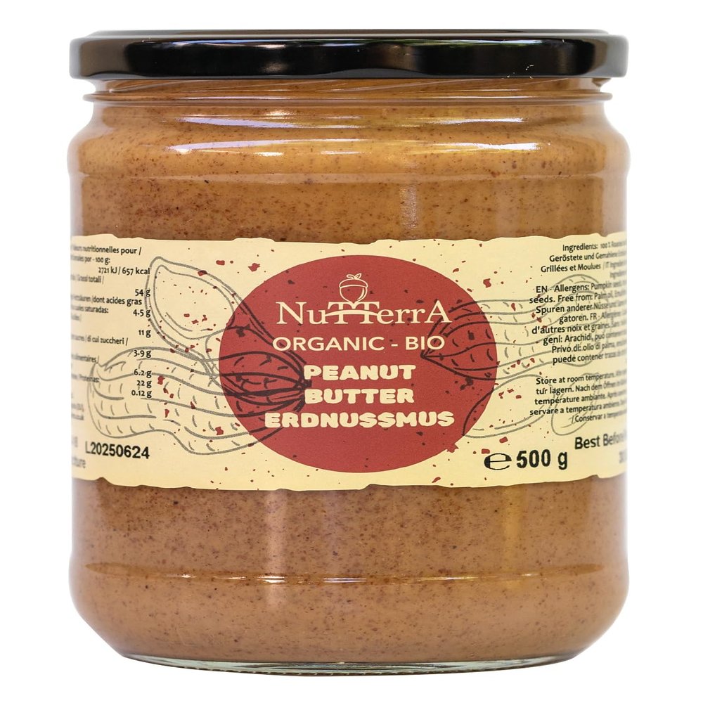 Nutterra - Organic Wholegrain Peanut Butter 500 g 100% Peanuts, No Palm Oil, No Additives High Protein, Vegan