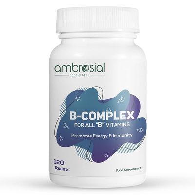 Ambrosial B-Complex Tablets with Vitamin B1, B2, B3, B5, B6, B9, B12 & Biotin | Complete B-Vitamin Supplement | 120 Vegetarian Tablets