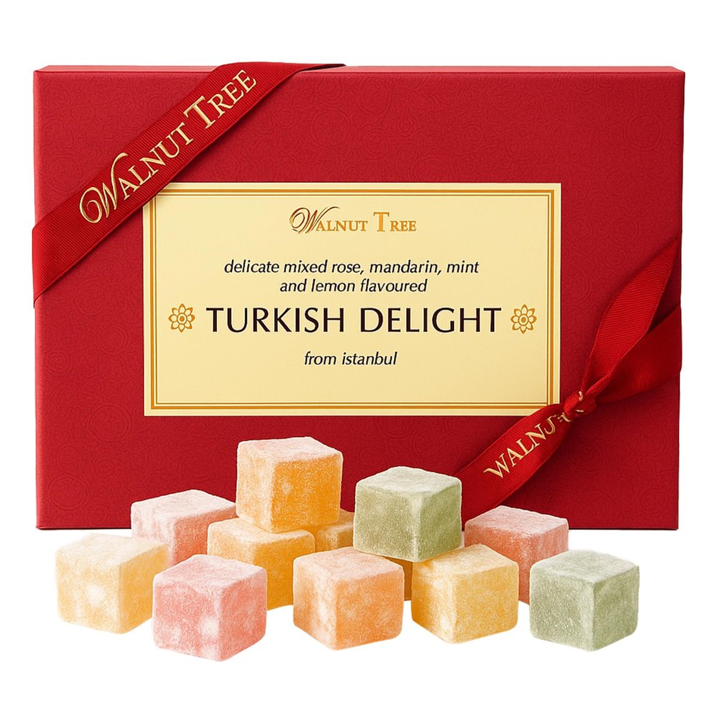 Walnut Tree Turkish Delight Selection 350g Authentic Sweets from Istanbul Handpacked in the UK Traditional Lokum Gift Box Premium Dessert Treat Luxury Present for All Occasions 350g