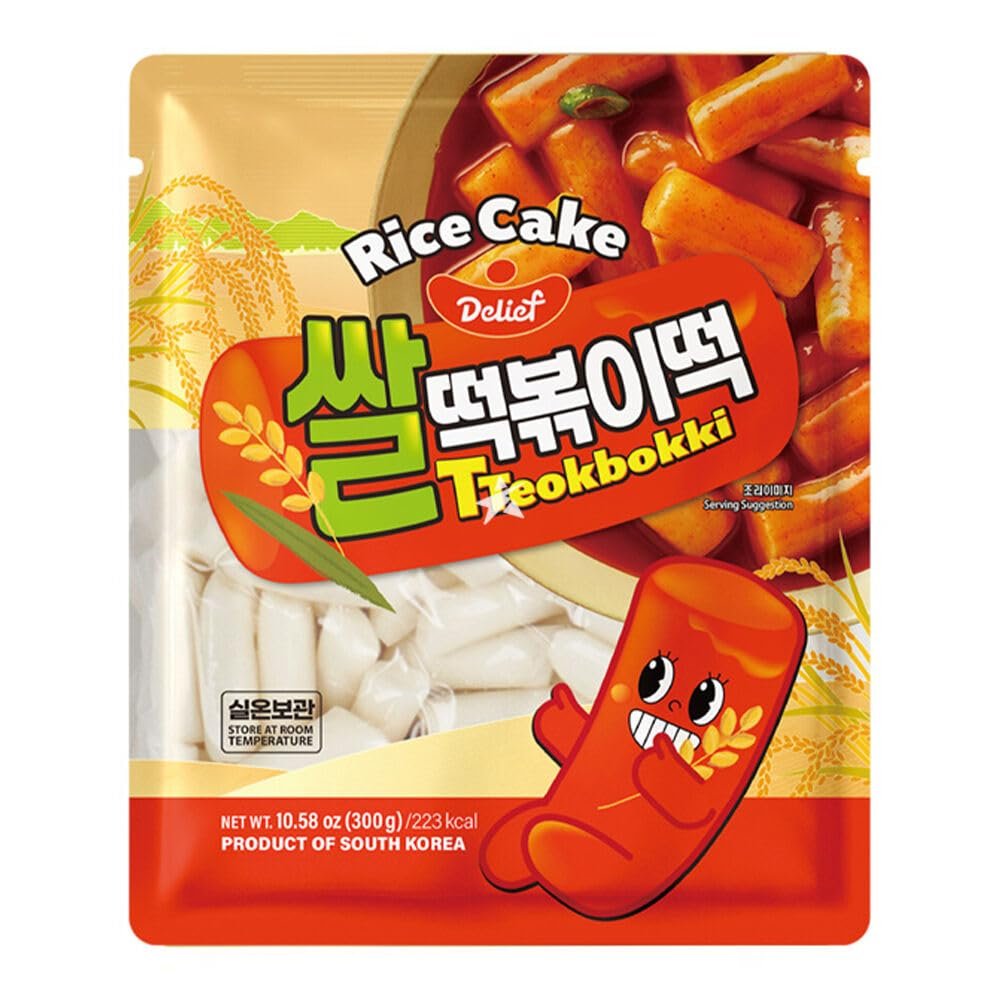 Delief Korean Tteokbokki Rice Cake 600g Halal (2 x 300g Packs) | Product of South Korea