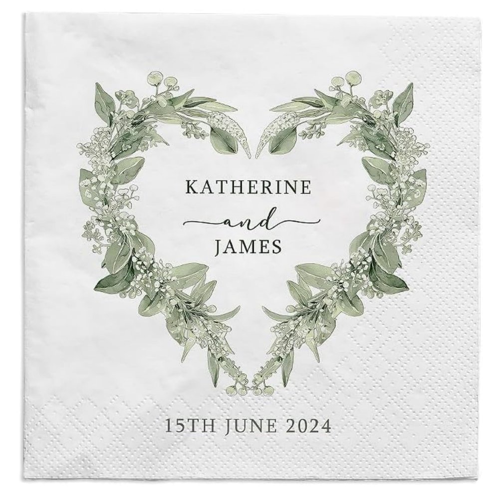 100Pcs Personalised Napkins for Weddings, Custom 5x5 Cocktail Napkins with Name&Date, Wedding Table Decor for Engagement Party, Anniversary Date (20)