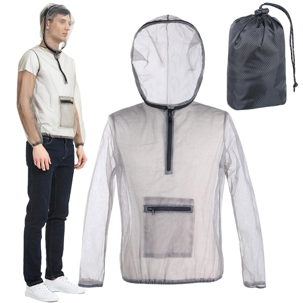 Acunny Clothing Fly Protection Clothing - Breathable Mesh Mesh Gnat Jacket with Hood Unisex Adult Outdoor Fishing Hiking, gray, 3XL