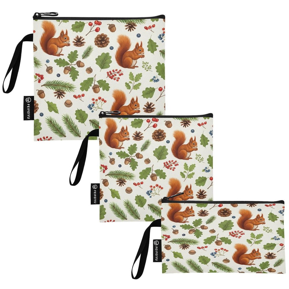 RPLIFE Red Squirrels Reusable Snack Bags and Sandwich Bag, Zipper Eco-Friendly Lunch Bag Washable for Travel Work School Office (3 Pack)