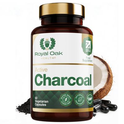 Royal Oak Health High Strength 450mg Steam Activated Coconut Charcoal Capsules | 2 Month Supply | Natural Detox & Gas Relief | 60 Vegan Capsules | UK Made