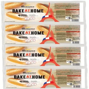 French Petits Pains, Part-Baked White Bread Rolls, Pack of 4, 75g Each, Suitable for Vegetarians Ideal for Making Tasty Sandwiches