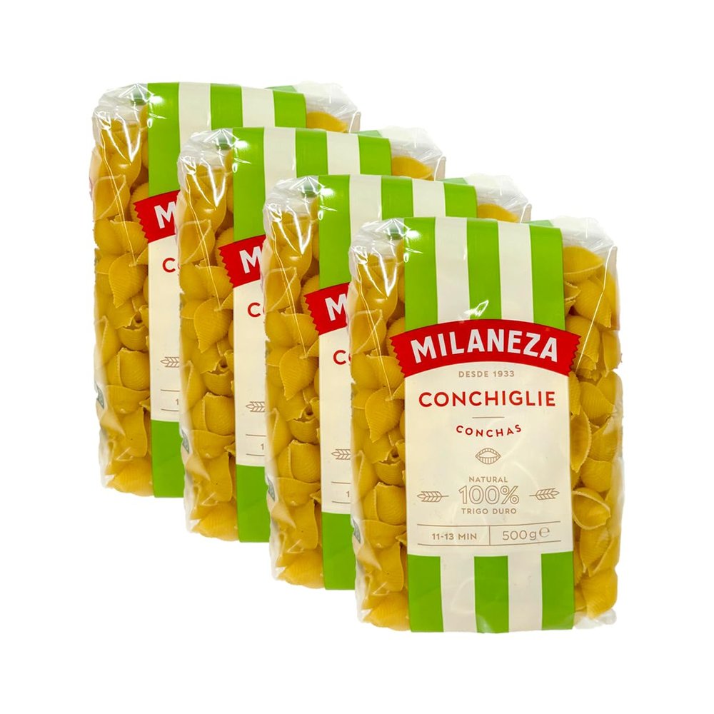 Milaneza's Conchas Pasta 500G Versatile Shell Shaped Pasta Ideal For Creamy Sauces Product Of Portugal Pack Of 4