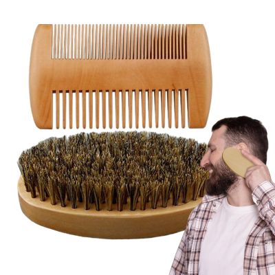 Beard Brush and Comb for Men,Boar Bristle Wood Beard Grooming Comb Brush Kit - Ergonomic Barber Styling Shaving Grooming Care Products for Removing Debris Massages Face